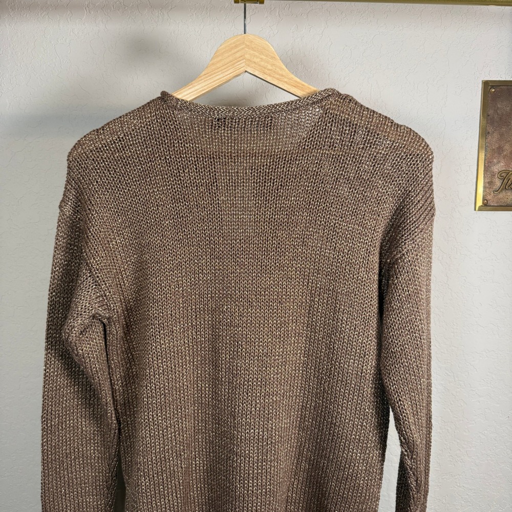 Lauren Ralph Lauren Womens Bronze Gold Metallic Knit Crew Neck Sweater SP - Picture 8 of 9